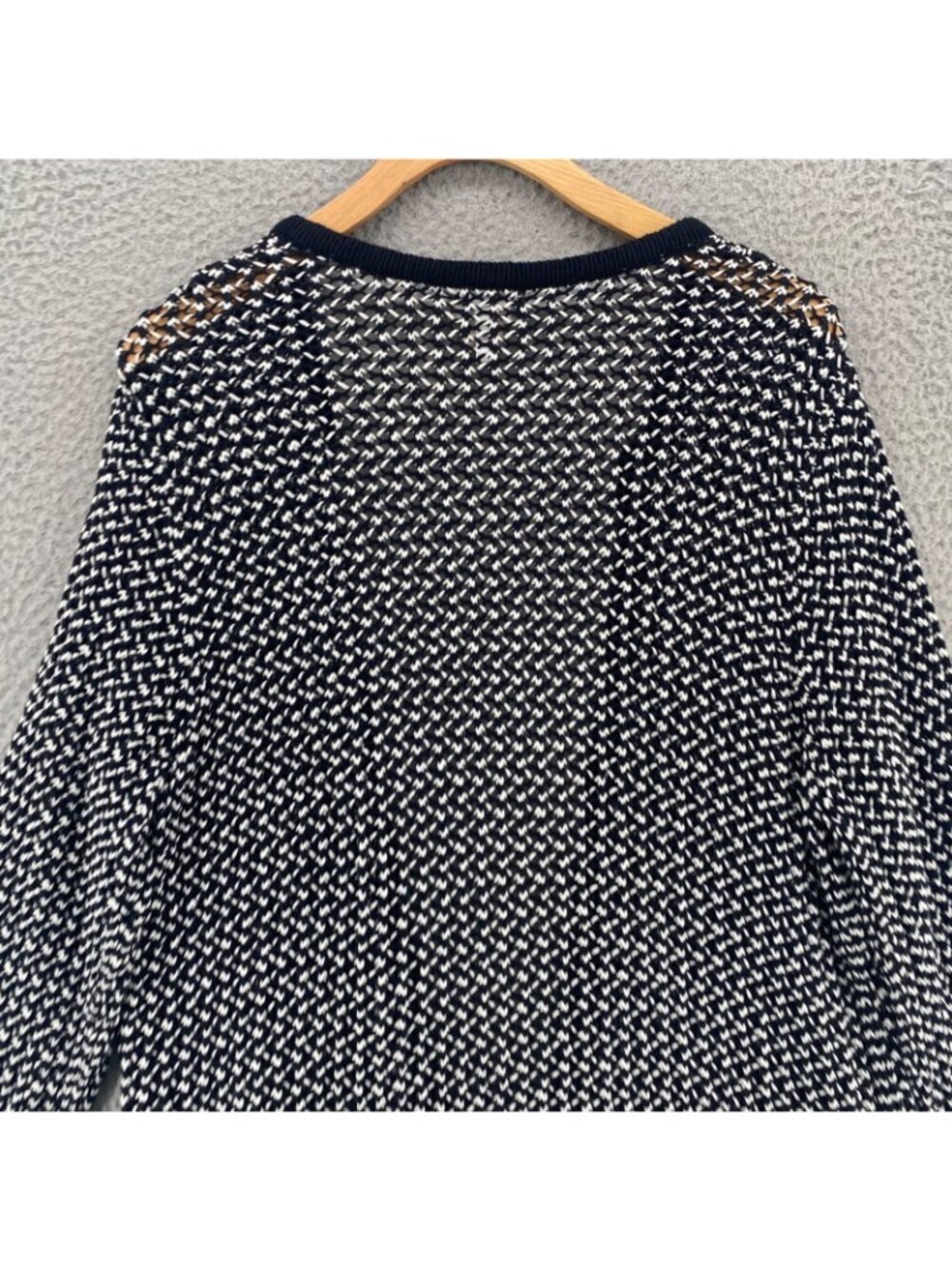 Chicos Sweater Women 2 US Large Black Stripes Open Knit 3/4 Sleeve Cotton Topper - Picture 4 of 10